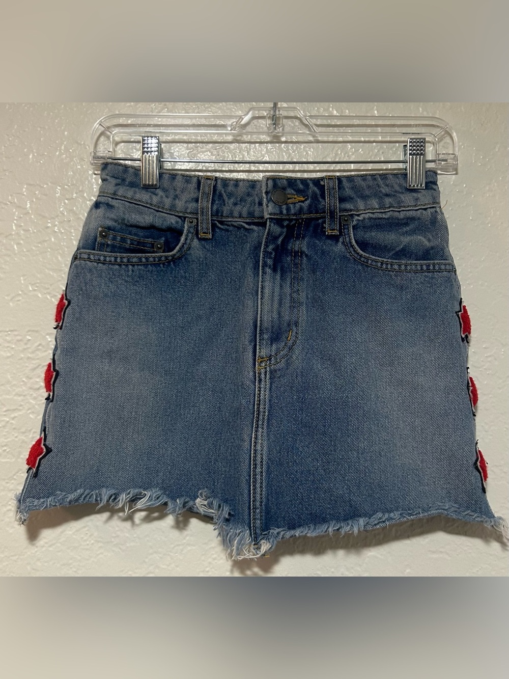 Carmar Los Angeles- Blue Denim Mini Skirt with Red Star Trim